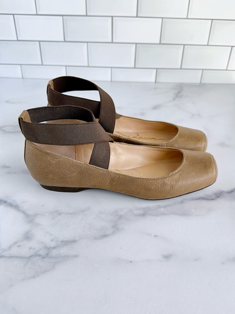 Jessica Simpson Taupe Ballet Flats with Cross Ankle Strap - Picture 3 of 6